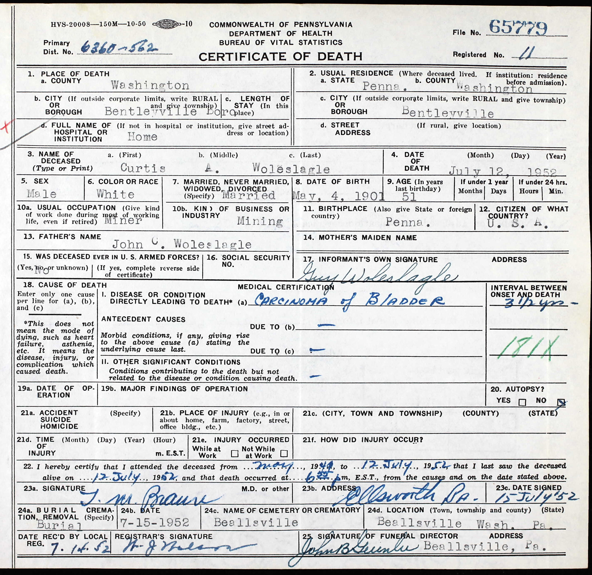 death certificate